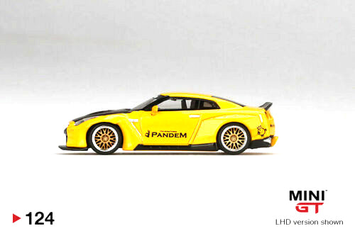 MINI GT 124 Pandem Nissan GT-R R35 Metallic Yellow w/Carbon Duck Tail