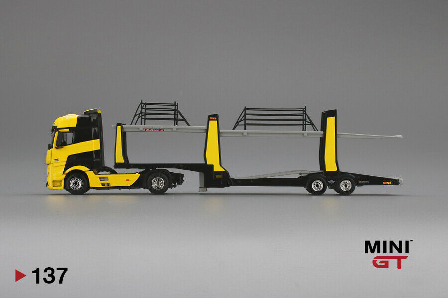 MINI GT #137 1:64 Mercedes Benz ACTROS Yellow with Car Carrier – J 