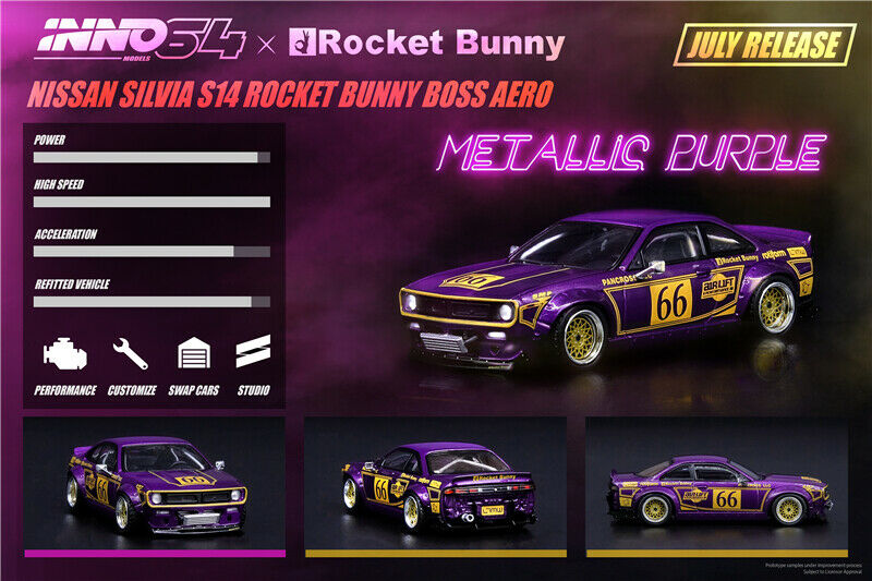 INNO64 Nissan Silvia S14 Rocket Bunny Boss Aero Pandem Metallic Purple