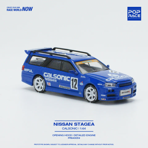 POP RACE 1:64 NISSAN GT-R STAGEA R34 RHD #12 CALSONIC