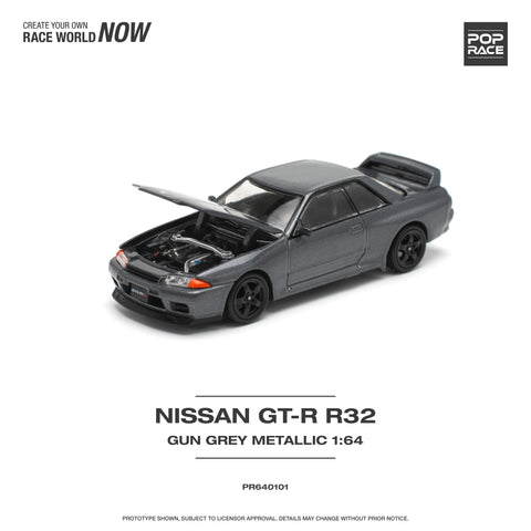 POPRACE 1:64 Nissan GT-R R32 Gun Grey Metallic