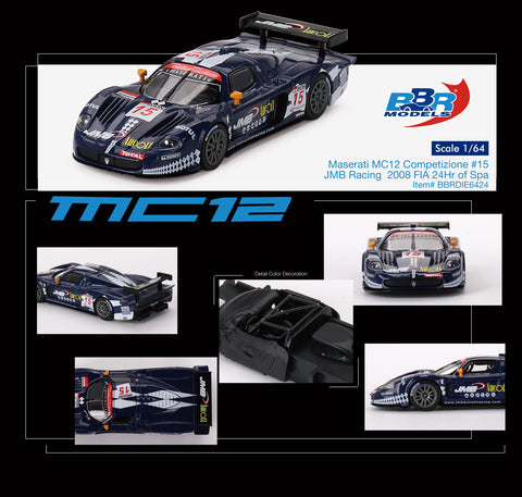 BBR MODEL 1:64 BBR 1/64 MASERATI MC12 COMPETIZIONE #15 JMB RACING 2008 FIA 24HR OF SPA