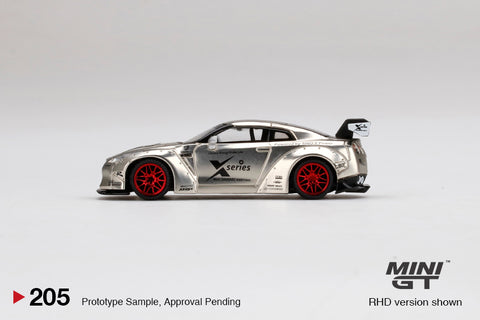 MINI GT#205 Sinopec LB WORKS Nissan GT-R R35 Satin Silver Rear