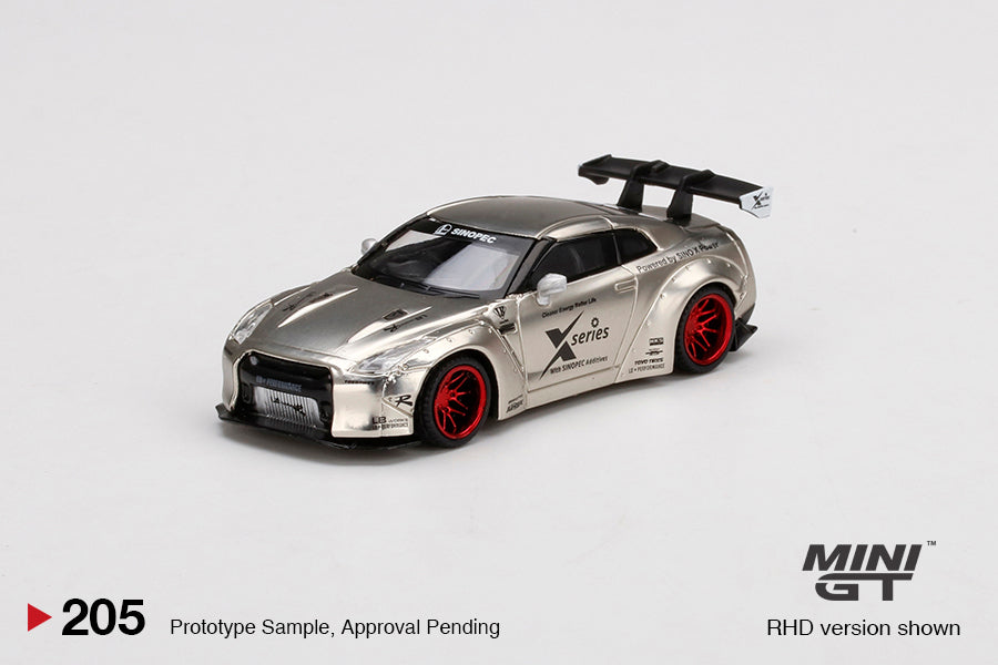 MINI GT#205 Sinopec LB WORKS Nissan GT-R R35 Satin Silver Rear